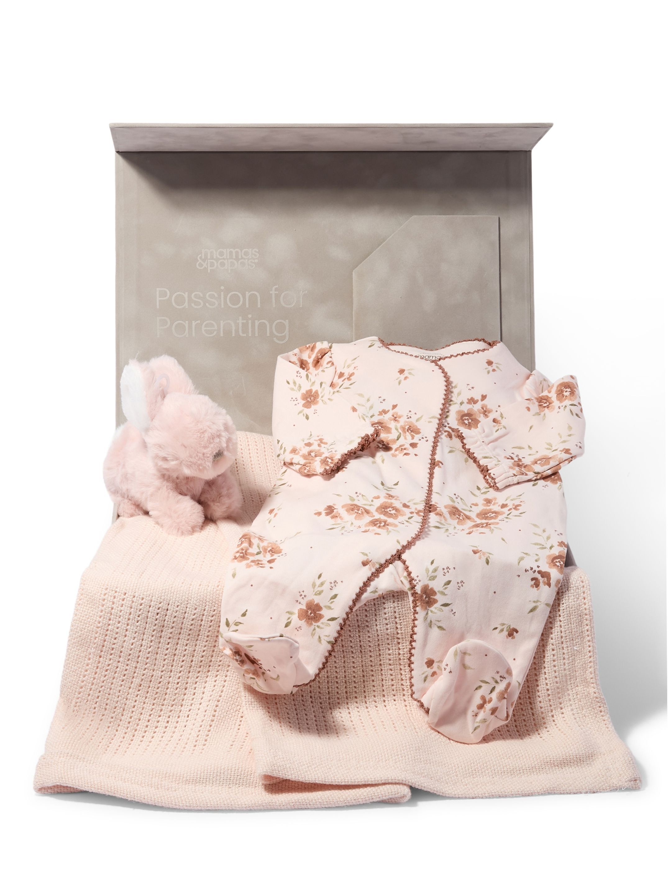 Floral Print All-in-One Baby Gift Set with Pink Blanket & Bunny image number 1